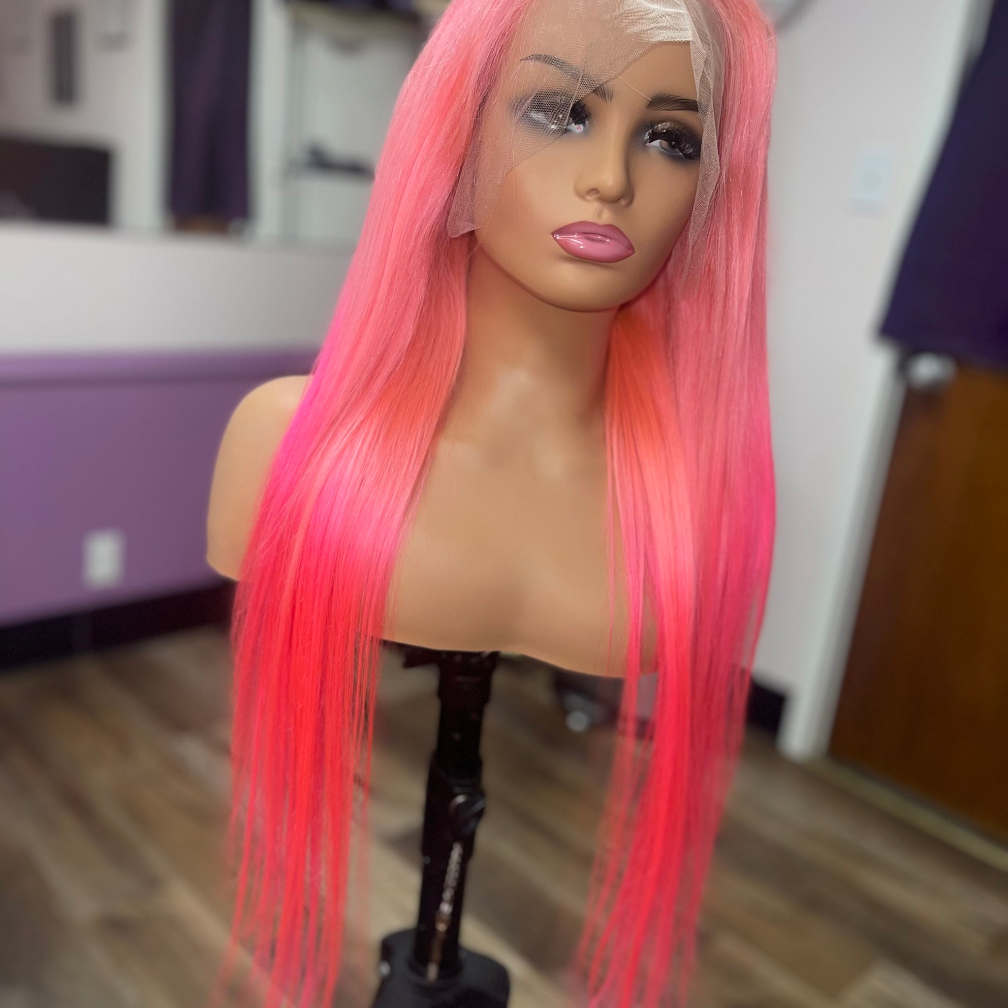 26 inch straight full frontal pink ombré wig
