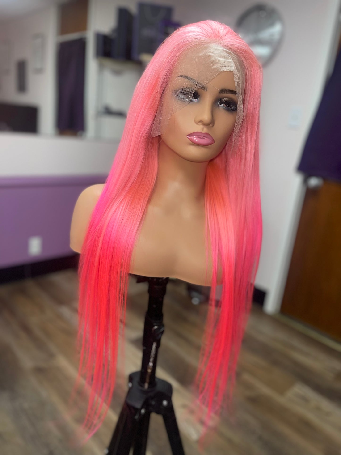 26 inch straight full frontal pink ombré wig