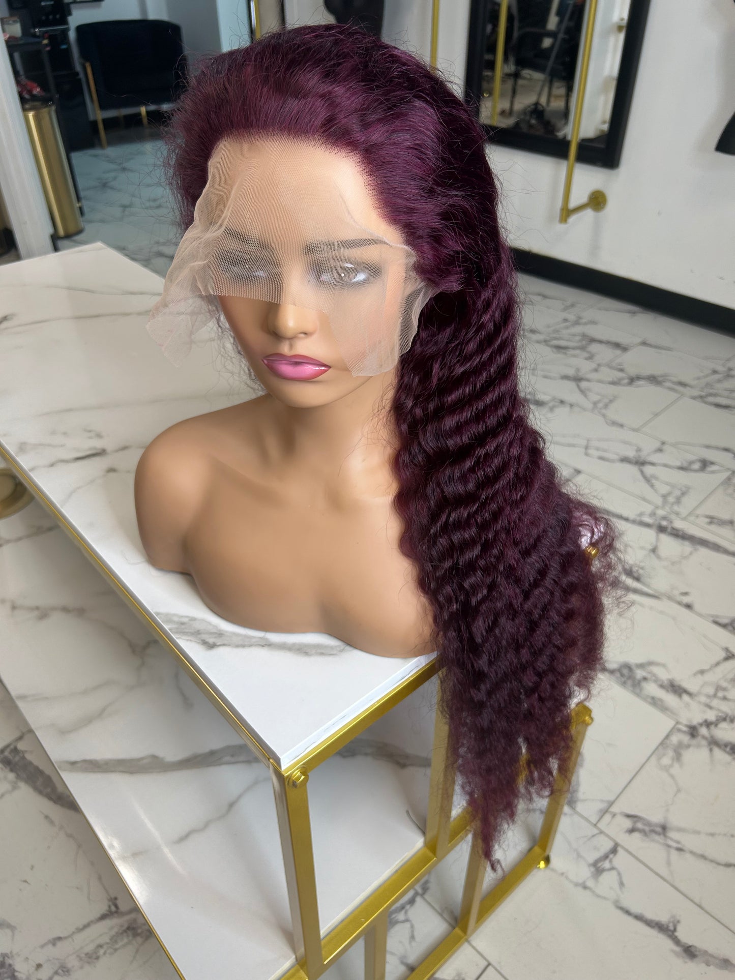 30” burgundy transplant frontal wig