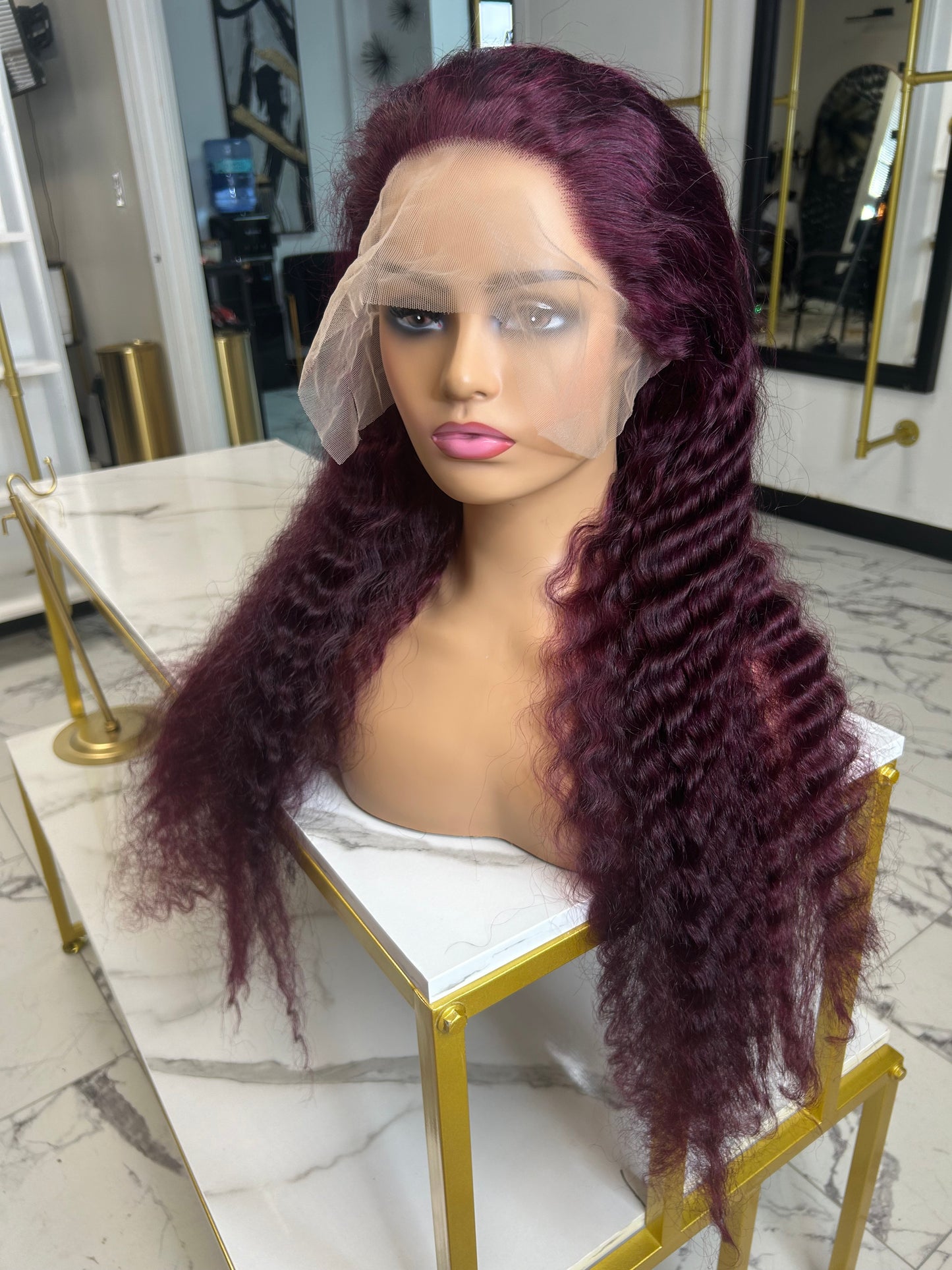 30” burgundy transplant frontal wig