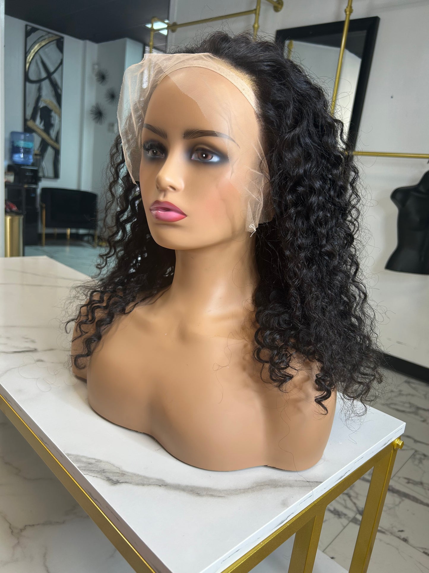 16” deep curly transparent frontal wig