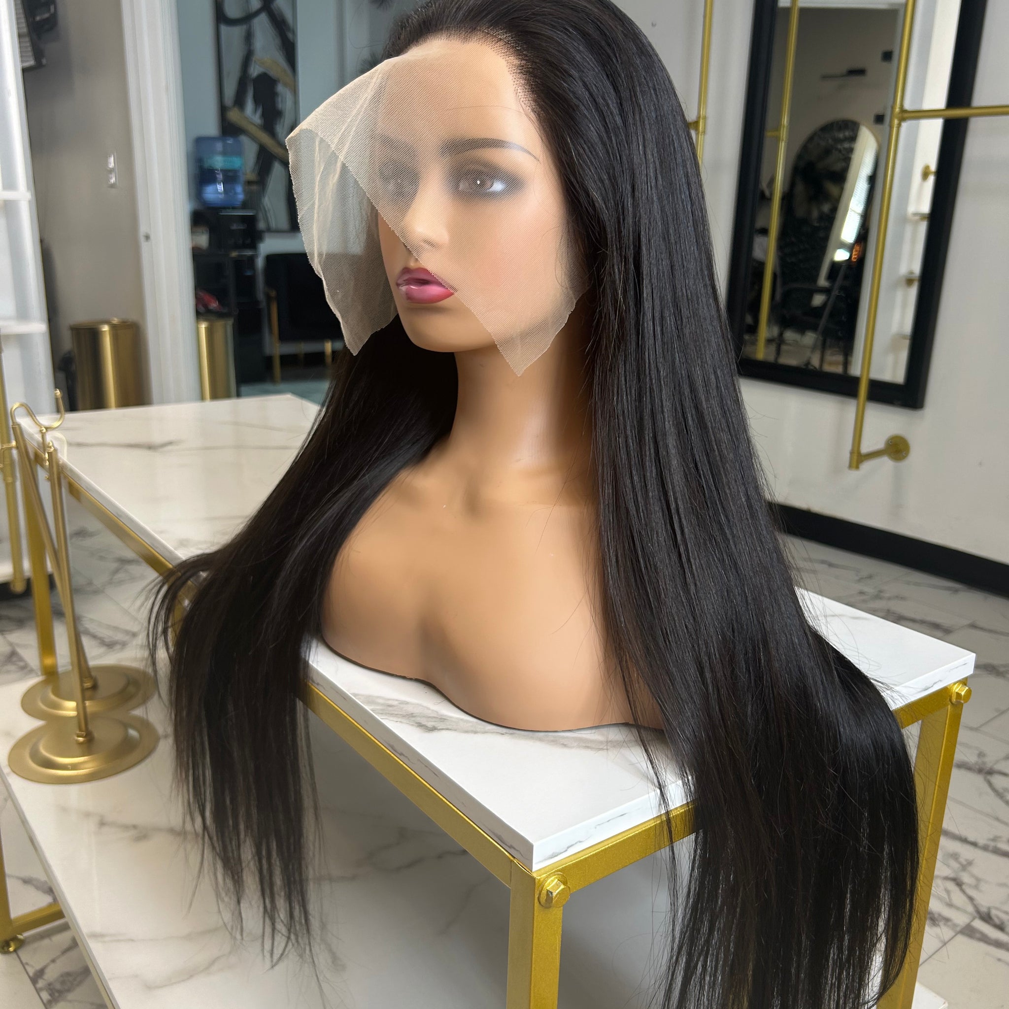28” straight transparent frontal wig